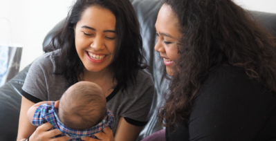 Sylvia Granados-Maready, right, pictured with her newborn son, Peter Ernesto, and her sister, Sandra.