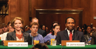 Mary Tyler Moore and Griffin Rodgers at congressional panel.